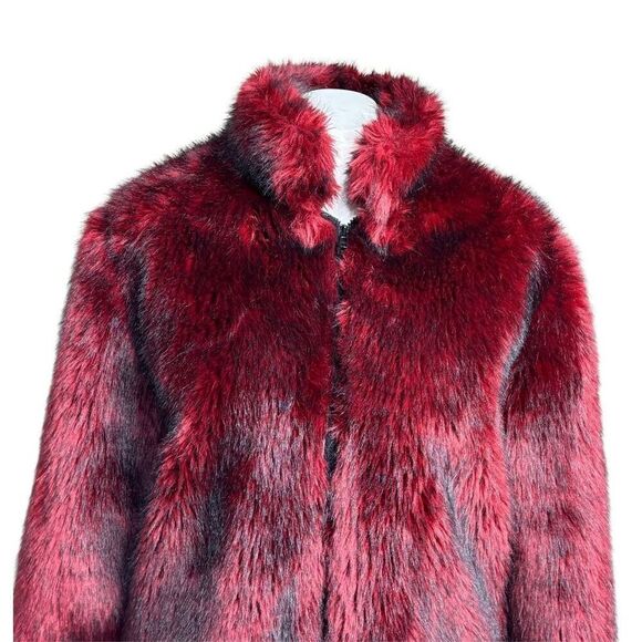 Vintage Painted Pony red and black cropped fur zip up jacket size S - Picture 2 of 10